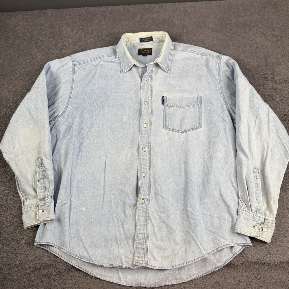 VTG 90s CHAPS Ralph Lauren Mens 17.5 36-37 Button Down Denim Long‎ Sleeve Shirt
